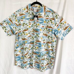Hurley White Hawaiian Casual Button Down Shirt with Tropical Print Lg NEW NWT